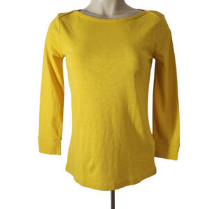 J. Crew Long Sleeve Slub Tee Sz XXS Yellow Cotton Crew Neck Split Cuff Stretch